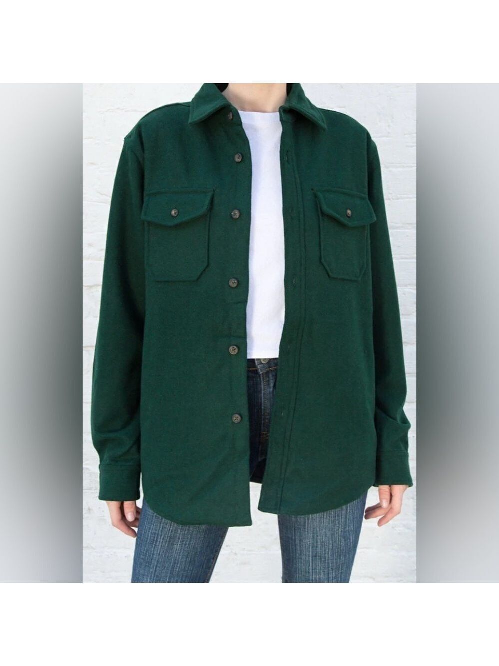 Brandy Melville Wool Blend Quilted Lining Shirt Jacket Shacket One Size Green